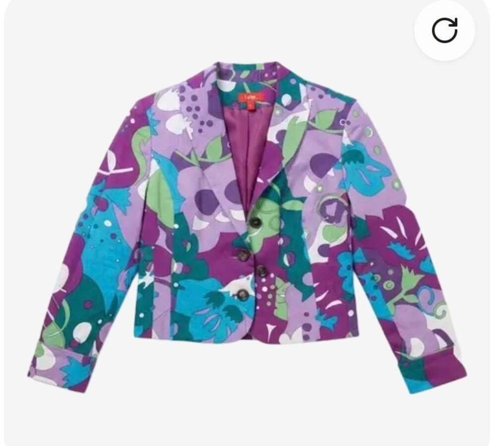 Latina Life Colorful Abstract Floral Pattern Cotton Blend Blazer Jacket Size 16
